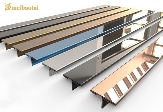 5 Groove กระเบื้องสแตนเลสตัดแต่งกระจกสีทอง T โปรไฟล์สำหรับมุม