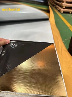 แผ่นสแตนเลสลายเกรด 201 ผิวทองกระจก ลายนูน ขนาด 4x8 ฟุต แผงผนังตกแต่ง