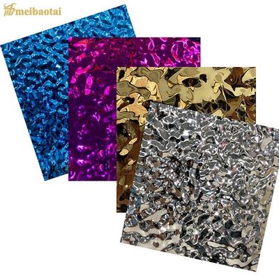 แผ่นสแตนเลสลายคลื่นน้ำ ผิวเงากระจก สีเงิน ขนาด 1219x2438 มม. หนา 0.65 มม. สำหรับตกแต่ง