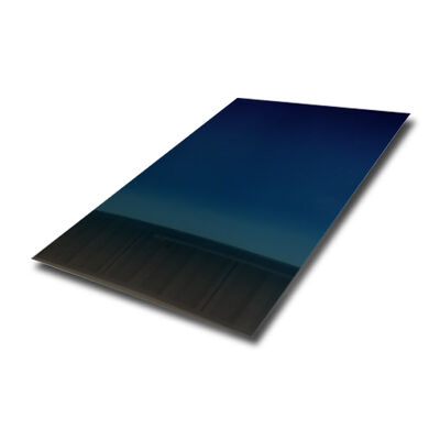 แผ่น Mirror SS เกรด 304 No.8 แผ่นสแตนเลสขัดเงากระจกในการเคลือบสีไล่ระดับ PVD Klein Blue