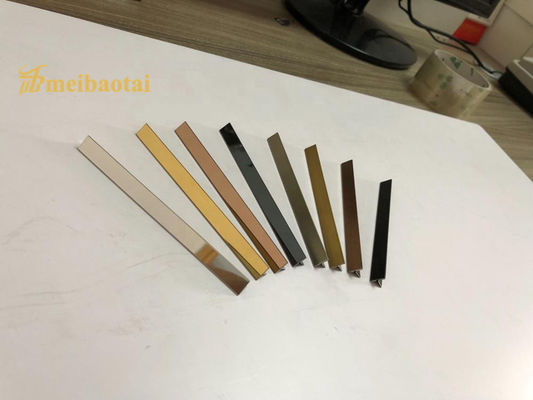 เส้นตัดกระเบื้องสแตนเลส 304 ผิวทองเงา รูปตัวที สำหรับโปรไฟล์โลหะเข้ามุม