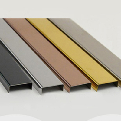 คิ้วกระเบื้องสแตนเลส 304 U Slot ผิวกระจก หนา 0.65MM