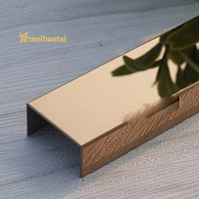 PVD Rose Gold Coated Stainless Steel U Channel Tile Trim with 0.65mm Thickness and U15mm Width for Decorative Wall Applications ปรับแต่งผนังด้วยสแตนเลส